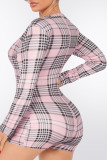 Rose Red Fashion Casual Plaid Patchwork V Neck Jumpsuits