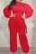 Red Casual Solid Split Joint Off the Shoulder Plus Size Jumpsuits