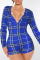 Colorful Blue Fashion Casual Plaid Patchwork V Neck Jumpsuits
