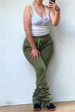 Army Green Fashion Casual Solid Fold Regular High Waist Trousers