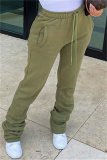 Army Green Fashion Casual Solid Fold Regular High Waist Trousers
