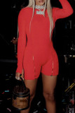 Red Sexy Casual Solid Patchwork Zipper O Neck Skinny Romper