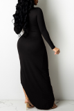 Black Sexy Solid Patchwork Half A Turtleneck Irregular Dress Dresses