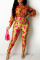 Red Fashion Casual Print Patchwork Turtleneck Regular Jumpsuits (Without Waist Chain)