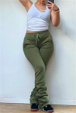 Pink Fashion Casual Solid Fold Regular High Waist Trousers