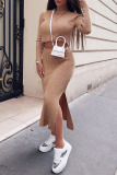 White Fashion Street Solid Slit O Neck Long Sleeve Two Pieces