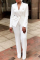 White Casual Solid Split Joint Turndown Collar Long Sleeve Two Pieces