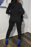 Black Casual Sportswear Solid Split Joint Zipper Zipper Collar Long Sleeve Two Pieces