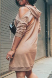 Khaki Pre-sale Fashion Casual Solid Basic Hooded Collar Long Sleeve Dresses
