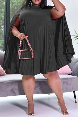 Black Sweet Fold O Neck Dresses