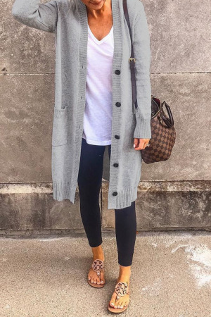 Grey Casual Solid Patchwork Buckle Outerwear