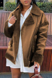 Brown Fashion Casual Solid Patchwork Turndown Collar Outerwear
