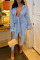 Light Blue Casual Solid Bandage Split Joint Turndown Collar Long Sleeve Two Pieces