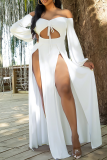 White Sexy Solid Hollowed Out Off the Shoulder Irregular Dress Dresses