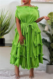 Green Fashion Casual Solid Split Joint Off the Shoulder Short Sleeve Dress