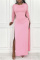 Pink Sexy Casual Solid Hollowed Out Slit O Neck Long Sleeve Dresses