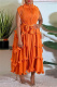 Orange Fashion Casual Solid Split Joint Off the Shoulder Short Sleeve Dress