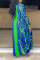 Blue Casual Print Split Joint V Neck Straight Plus Size Dresses