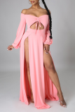 Pink Sexy Solid Hollowed Out Off the Shoulder Irregular Dress Dresses