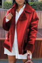Red Fashion Casual Solid Split Joint Turndown Collar Outerwear