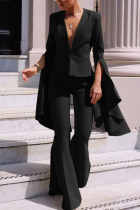Black Fashion Irregular Large Sleeve Flare Pants Two Piece Suit