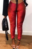 Red Nightclub Fashion Slim Sequins With Lining Trousers