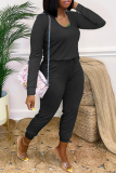 Grey Fashion Casual Solid Basic O Neck Regular Jumpsuits