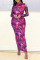 Purple Sexy Print Patchwork Slit One Step Skirt Dresses
