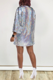 Silver Fashion Letter Print Sequined Loose Dress