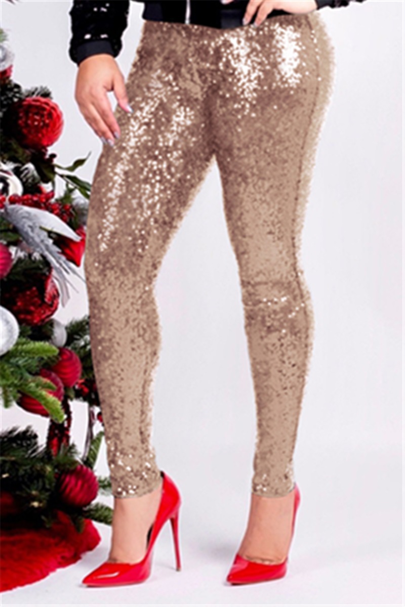 Nightclub Fashion Slim Sequins With Lining Red Trousers