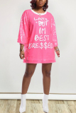 Pink Fashion Letter Print Sequined Loose Dress
