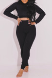 Black Casual Solid Patchwork Turtleneck Long Sleeve Two Pieces