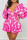Pink Fashion Casual Print Hollowed Out V Neck Long Sleeve Dresses
