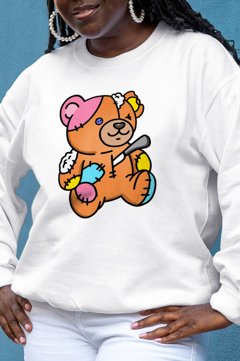 

White Sweet Daily Character Split Joint O Neck Tops