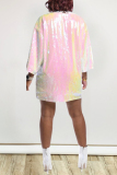 Silver Fashion Letter Print Sequined Loose Dress