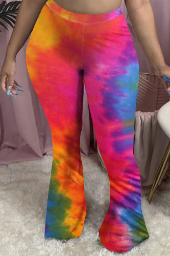 Red Fashion Casual Print Tie-dye Regular High Waist Trousers