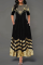 Black Casual Print Patchwork O Neck Cake Skirt Dresses