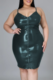 Green Sexy Solid Split Joint Spaghetti Strap Pencil Skirt Plus Size Dresses
