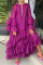 Purple Fashion Casual Print Patchwork O Neck Long Sleeve Dresses