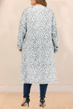 Grey Fashion Casual Leopard Long Sleeve Cardigan (Only Coat)