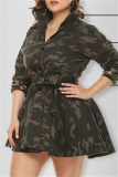 Camouflage Fashion Camouflage Print Sequins Patchwork Turndown Collar Long Sleeve Plus Size Dresses