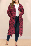 Red Fashion Casual Leopard Long Sleeve Cardigan (Only Coat)