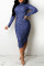 Blue Purple Fashion Sexy Patchwork Sequins Turtleneck Long Sleeve Dresses