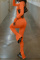 Orange Sexy Casual Solid Backless Slit U Neck Skinny Jumpsuits