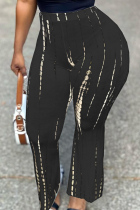 Black Fashion Casual Print Basic Regular High Waist Trousers