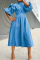 Light Blue Fashion Casual Solid Split Joint Half A Turtleneck A Line Dresses