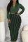 Olive Green Sexy Casual Patchwork Tassel V Neck Long Sleeve Two Pieces