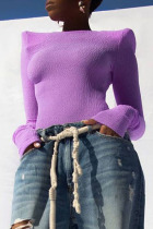 Purple Sexy Solid Split Joint O Neck Tops