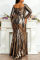 Black Gold Fashion Sexy Plus Size Patchwork Sequins V Neck Long Sleeve Evening Dress