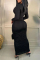 Black Sexy Casual Solid Hollowed Out Fold O Neck Long Sleeve Dresses